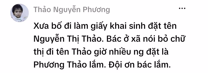 Câu chuyện về cái tên "Nguyễn Phương Thảo" được chia sẻ trên mạng xã hội.